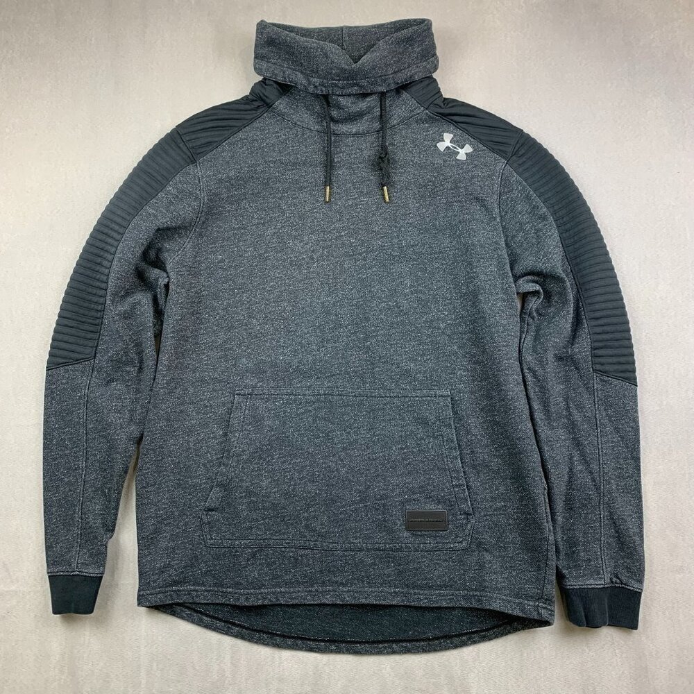 Under Armour Mens Sweater Large Gray Ribbed Turtle Neck Pullover Sweatshirt Moto
